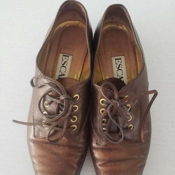 ESCADA Bronze Leather Lace up shoes size 6.5 - Picture 2 of 14